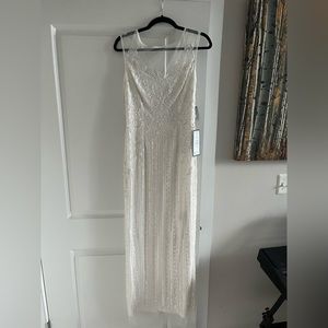 Adrianna Papell Ivory Beaded Illusion Mesh Gown Size 4 NWT